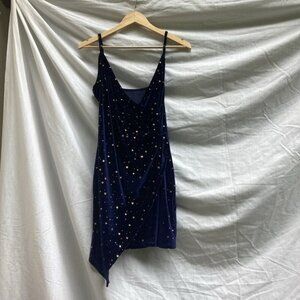 Unbranded blue velour body con dress with star design, size medium
